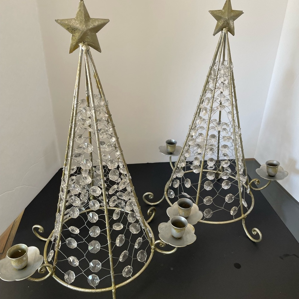 Vintage Beaded crystal Christmas tree shaped candle stick holder